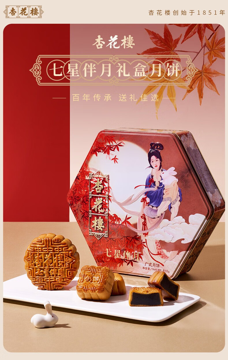 茗仟(mingqian) 杏花楼 嫦娥铁盒月饼 广式豪华提篮月饼票提货券 中秋