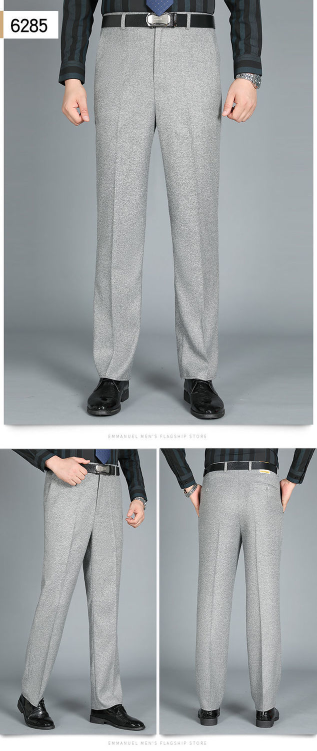 香港老爷车高档羊毛西裤男秋冬季新款厚款中老年超垂高腰直筒免烫男