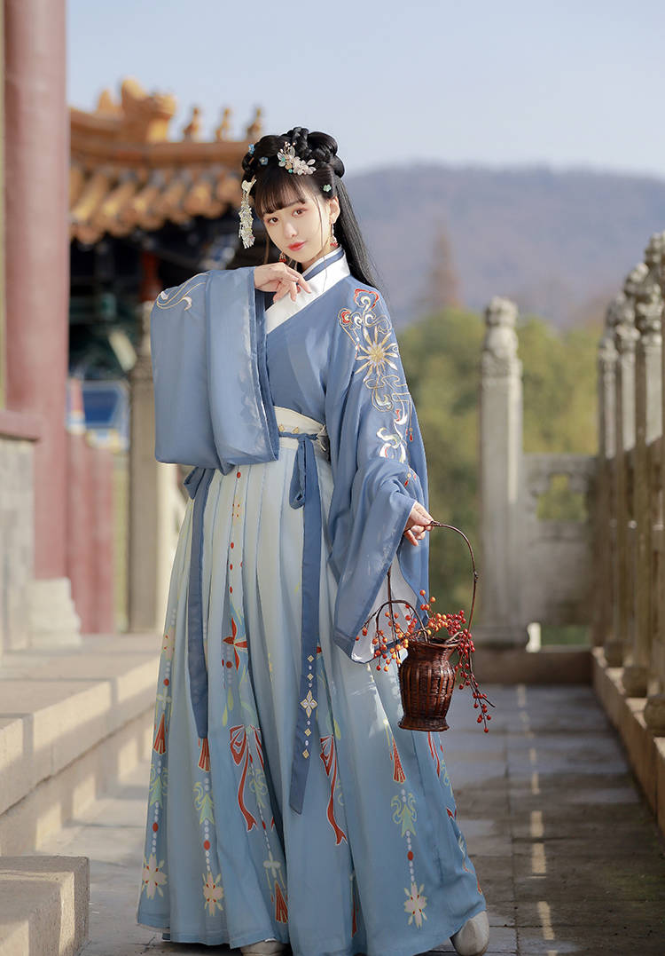 汉服女古装唐装学生2020春季新款交领齐腰襦裙魏晋风广袖 黑红三件套