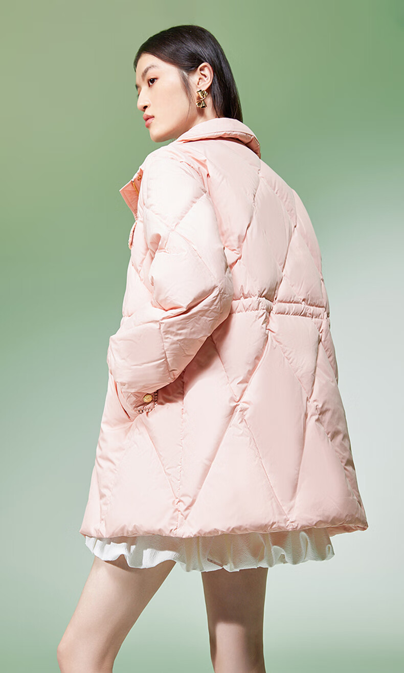 ochirly欧时力 小香风中长款羽绒服女 2022新款秋冬轻薄保暖外套 黑色