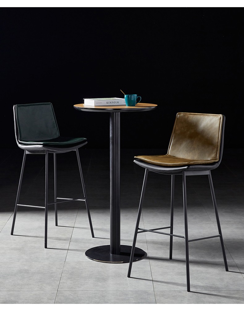 艾森朗特意式皮革双层软包吧台椅极简工业风loft铁艺酒吧椅餐厅高脚吧