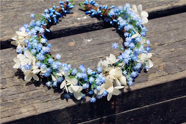 林越 森女满天星永生花新娘头饰花环造型头环拍照婚纱头饰伴娘饰品 绿
