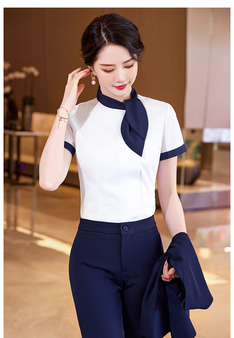 五星酒店服务员工作服夏装衬衫女餐饮饭店美容珠宝店足浴前台收银工装