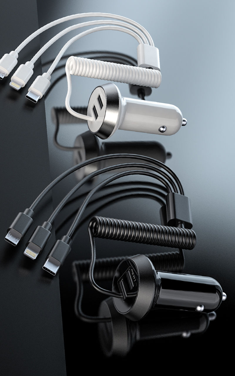 车载车上用的插头usb车载充电器双口usb一拖三带线34a快充多功能点烟