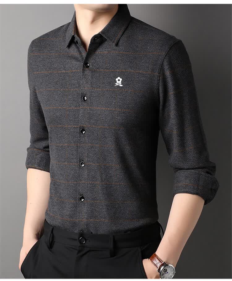 梦特娇官方旗舰店男装秋冬装长袖羊毛衬衫中老年爸爸商务休闲衬衣