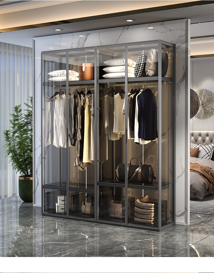 铝合金衣柜金属衣柜家用卧室简约现代轻奢铝合金衣帽间柜子组合玻璃