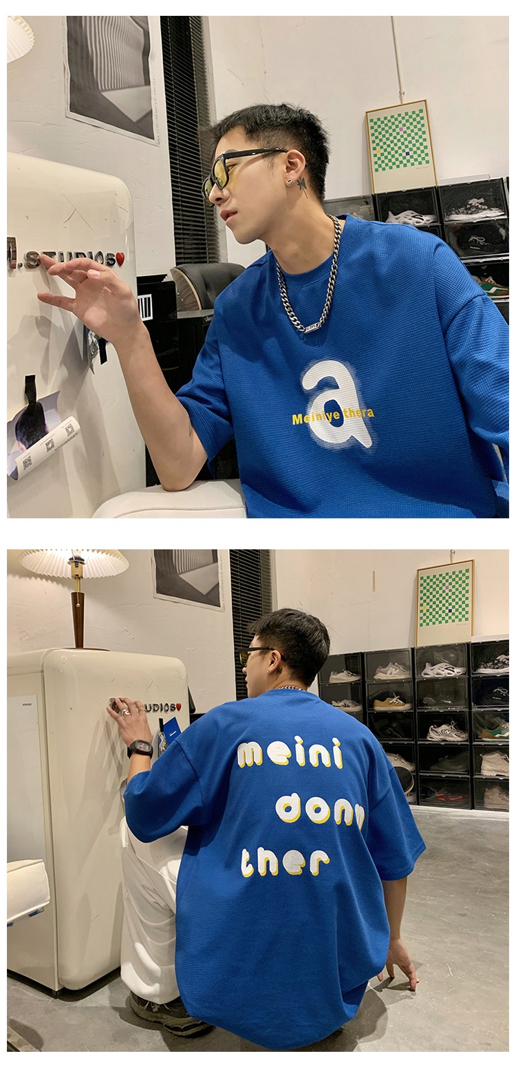 clawmoney短袖恤男夏季港风宽松字母体恤潮牌潮流百搭学院风上衣白色m