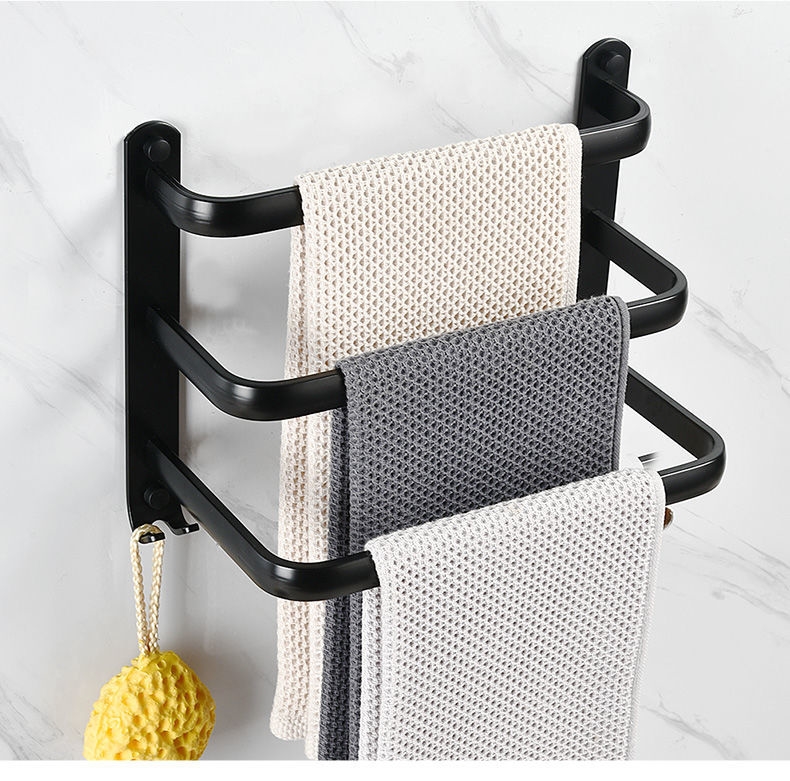 单捍毛巾架毛巾架毛巾杆单杆卫生间打孔式免钉挂杆浴室挂件黑色单杆