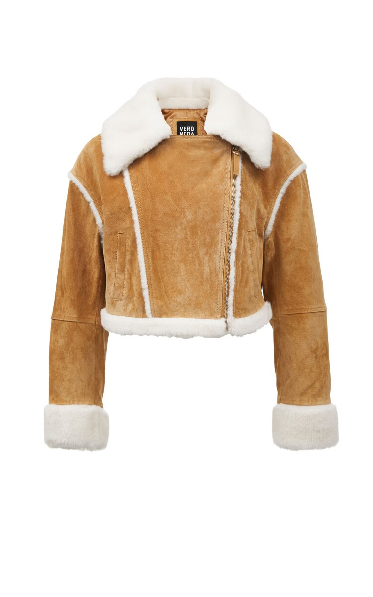 vero moda皮衣皮草女2022秋冬新款宽松翻领322328004 期川蓝色-c42