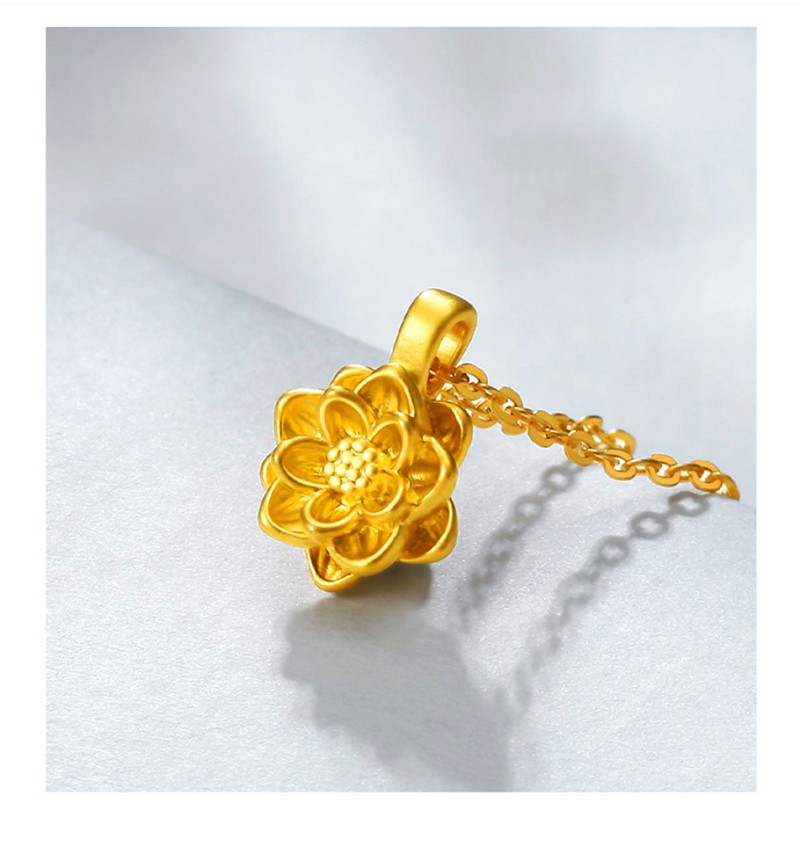 5d硬金工艺送女朋友老婆妈妈时尚珠宝首饰 黄金莲花吊坠-大版【图片