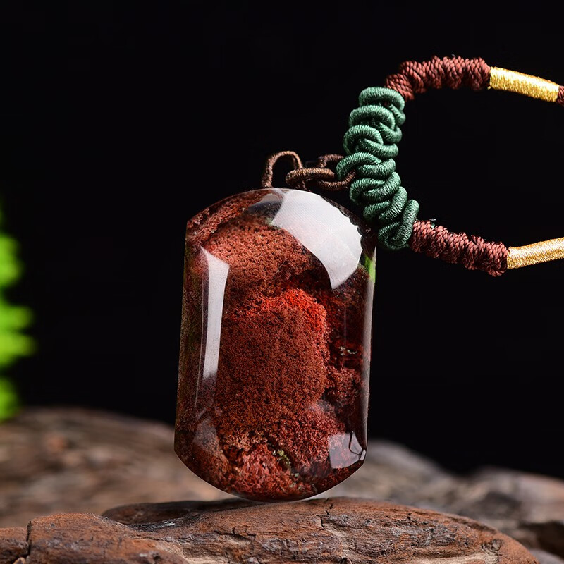 天然水晶 红幽灵吊坠 无事牌吊坠全净体幽灵异象红红火火无字牌平安无