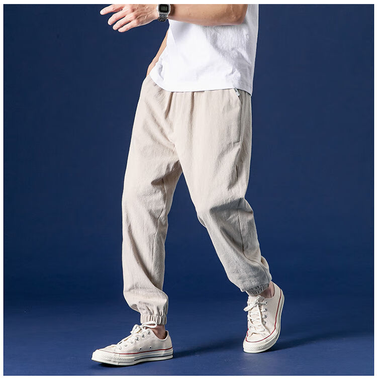 凡迪时尚纯色亚麻裤男宽松棉麻男士休闲裤男春秋季束脚直筒亚麻男裤麻