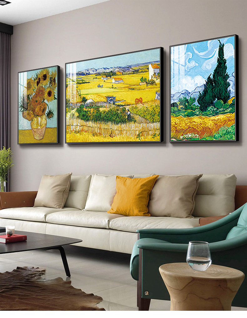 梵高客厅装饰画丰收风景油画沙发背景墙三联挂画简约抽象餐厅壁画