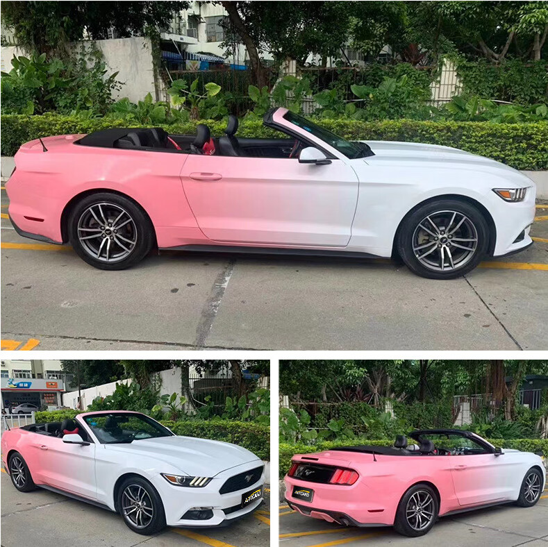 渐变彩绘改色膜汽车贴膜 双色改装车身个性变色膜定制 黑上红下【图片