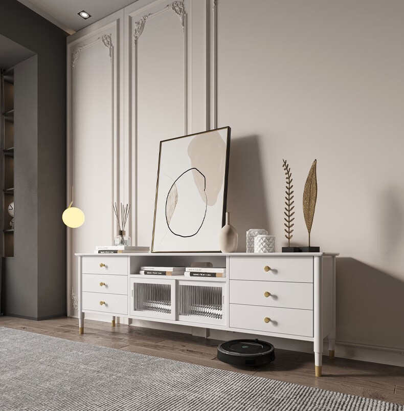 三世木艺法式轻奢岩板茶几电视柜组合现代简约客厅小户型新款北欧电视