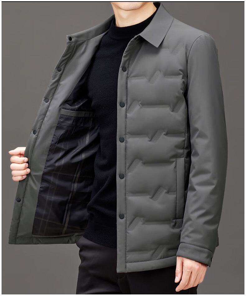波士顿冬季轻薄羽绒服男装中青年时尚简约翻领衬衫羽绒服休闲外套短