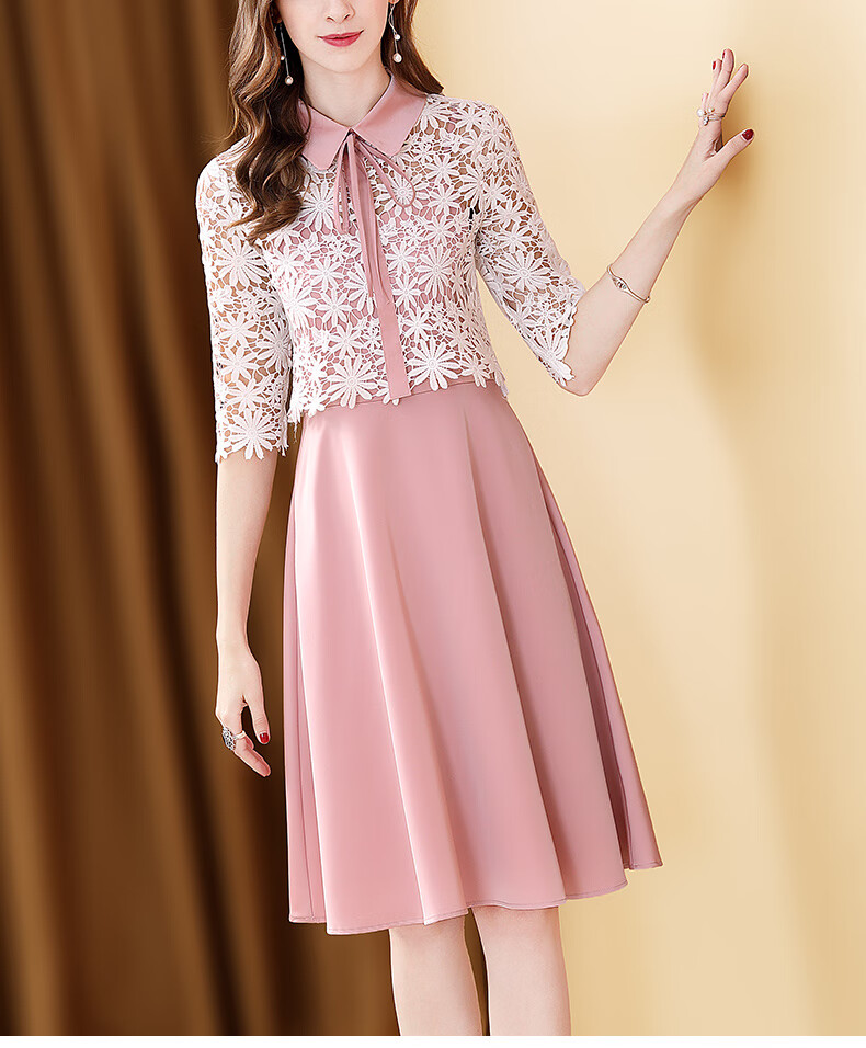 伯莎丹顿品牌女装时尚连衣裙2020新款夏季洋气减龄娃娃领蕾丝小衫吊带