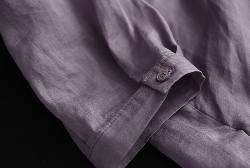 如素慢衣夏季新款复古苎麻刺绣立领单排扣七分袖宽松