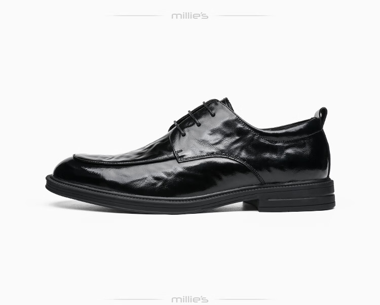 Millies Top-Grain Leather Men's Shoes, British Formal Business Shoes, Shiny Graduation Interview Leather Shoes for Men U1291, Black, Size 39 15