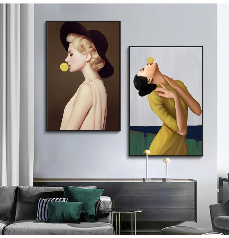 绿客 玄关装饰画吹泡泡的美女人物装饰画客厅沙发背景墙壁画现代轻奢