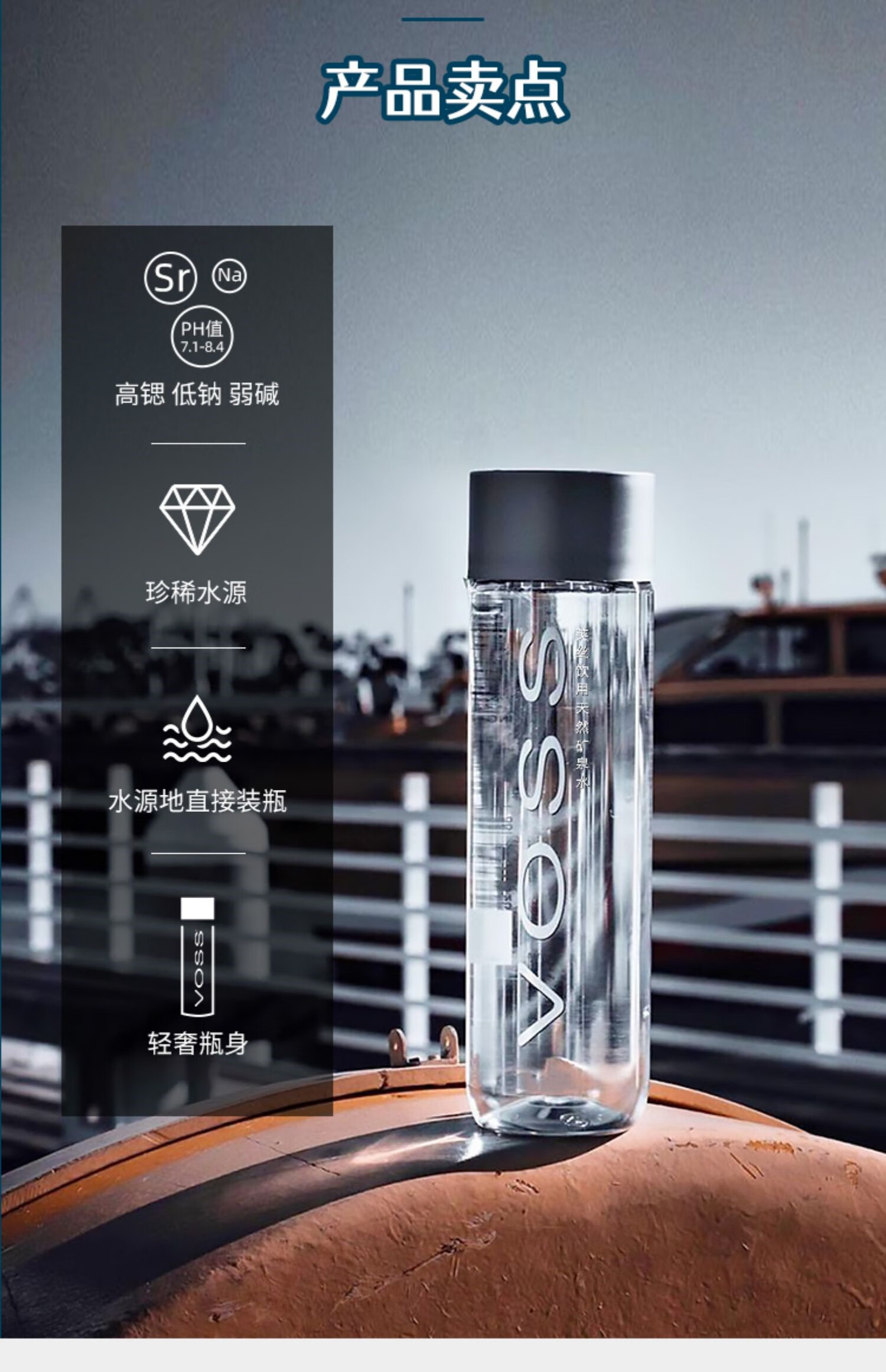 voss芙丝矿泉水天然挪威进口玻璃瓶500ml*24瓶整箱苏打气泡水饮料