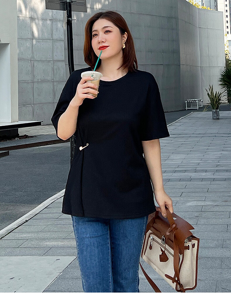 纤莉秀2022夏装新款大码女装微胖mm休闲简约宽松遮肉短袖t恤百搭1029