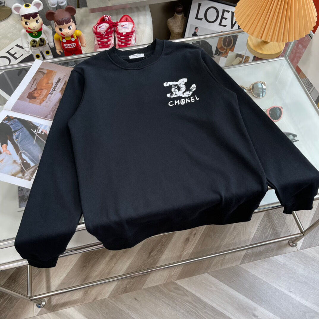 同款2022秋冬新款小香风水墨双c情侣logo香奈儿字母卫衣男女同款 白色