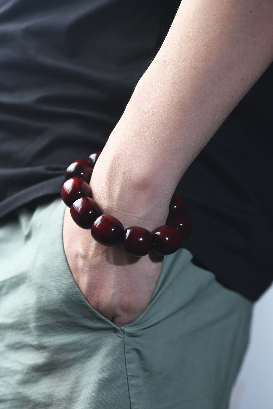 印度小叶紫檀老型珠手串金星老料藏式桶珠木质文玩男女款佛珠手链盘玩