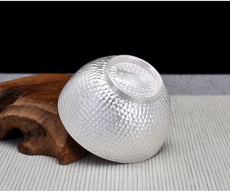 高品质精细锤纹纯手工银杯子999纯银小茶杯中等容量纯银功夫茶碗 大号