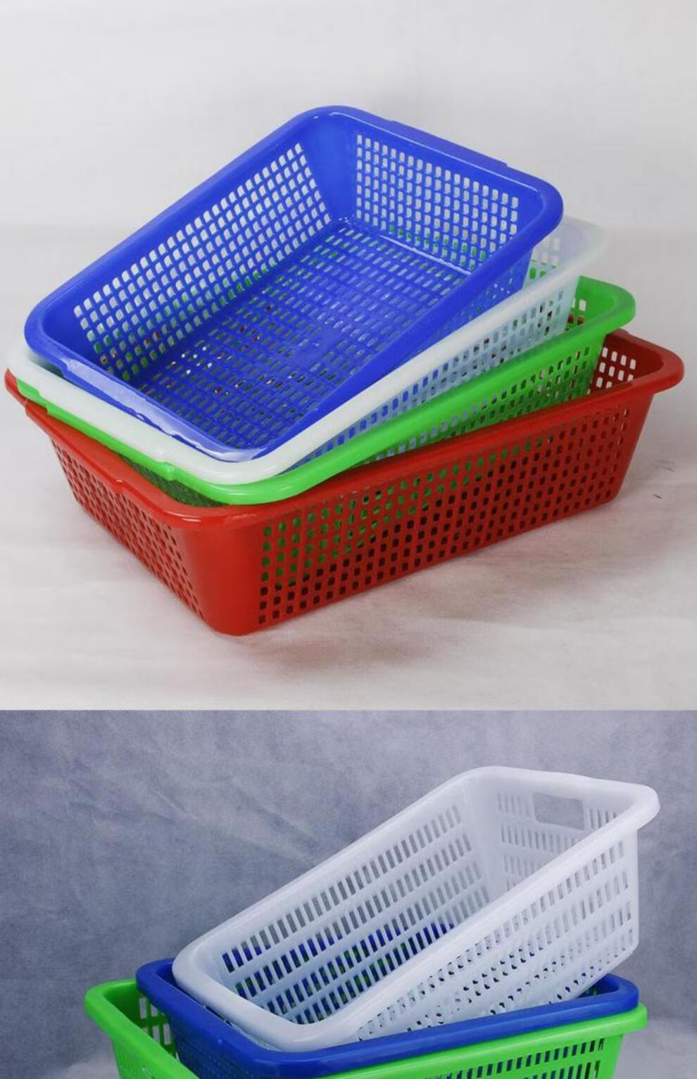 塑料筐子菜篮子长方形框子洗菜筐特加厚厨房收纳商用大号沥水娄子 906