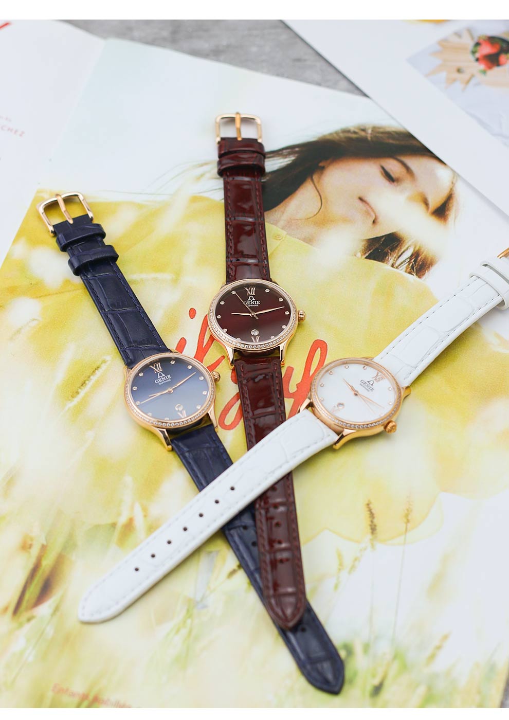 genie【全国联保】爵尼瑞士手表 菲尚系列陈数同款女士石英腕表 gnq