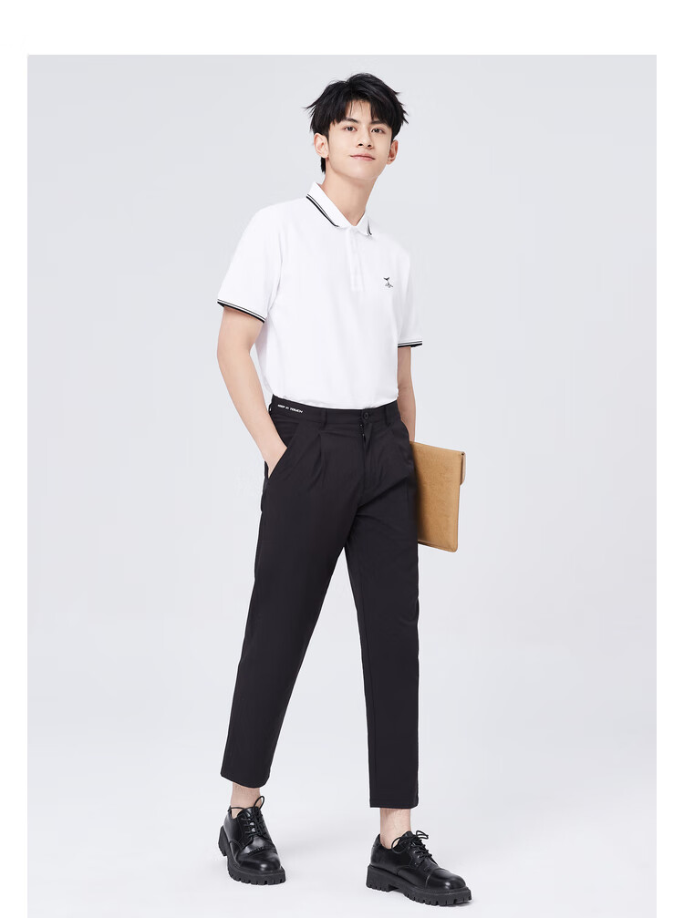 裤男时尚基础通勤商务风2022夏季新款男士宽松小脚九分裤黑色900030