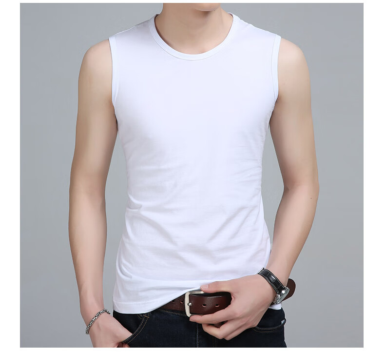 纯棉男士无袖背心男夏季新款纯色百搭打底汗衫半袖青中年宽松圆领t恤