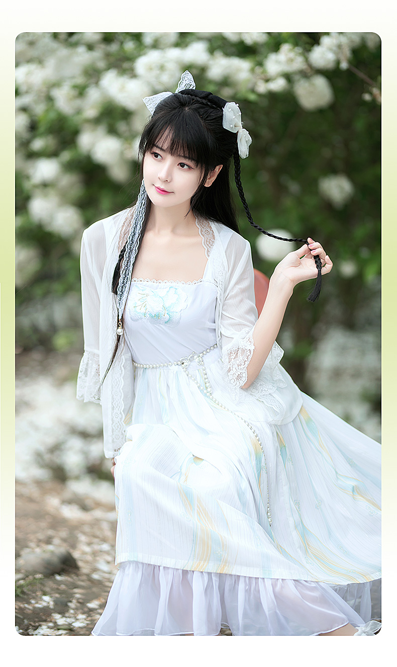 知夏如梦霓裳改良汉服女款汉元素白色连衣裙夏季白色蕾丝外搭155现货