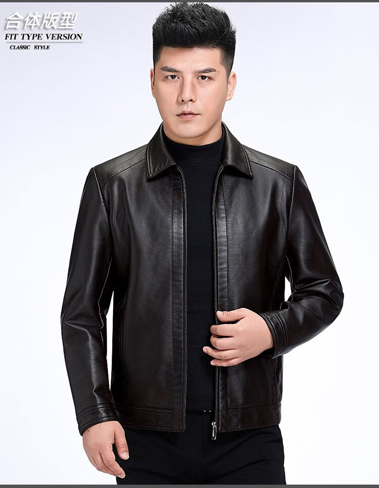 lacoste法国鳄鱼联名款中老年真皮皮衣男士翻领海宁皮夹克加绒加厚