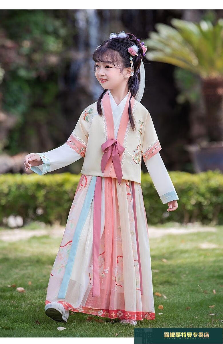 凯蒂猫女童汉服春秋季儿童古装超仙413岁小女孩仙襦裙中国风连衣裙9小