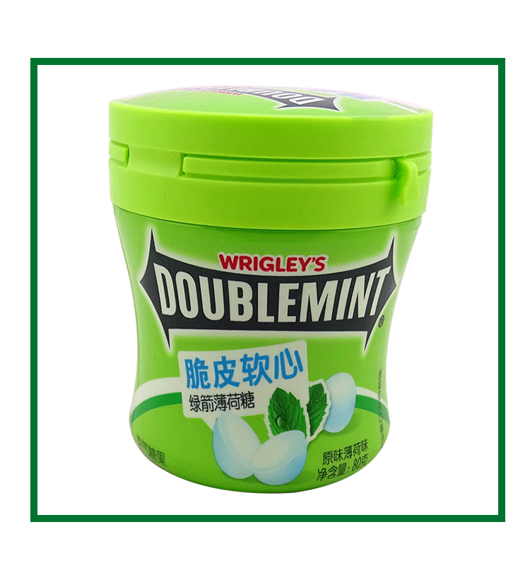 箭牌 绿箭薄荷糖 脆皮软心 480g 整盒装 6瓶 休闲充气糖果 原味薄荷味