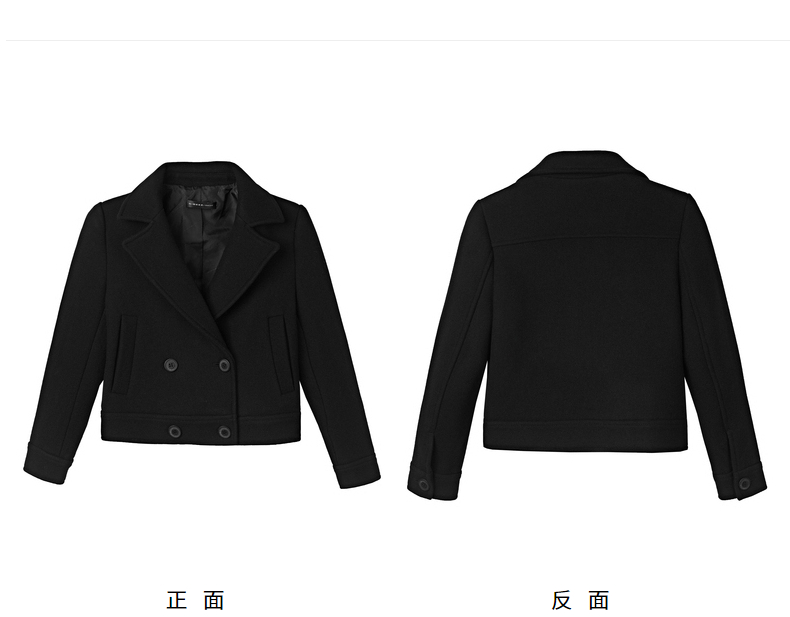 sdeer圣迪奥秋季新款休闲平驳领双排扣呢子西装外套女s20362202 黑色