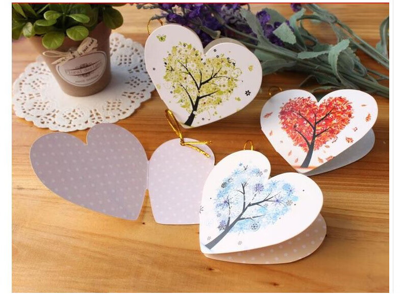 圣诞节定制爱心卡片心形创意纸心型心意许愿毕业贺卡新年 小碎花