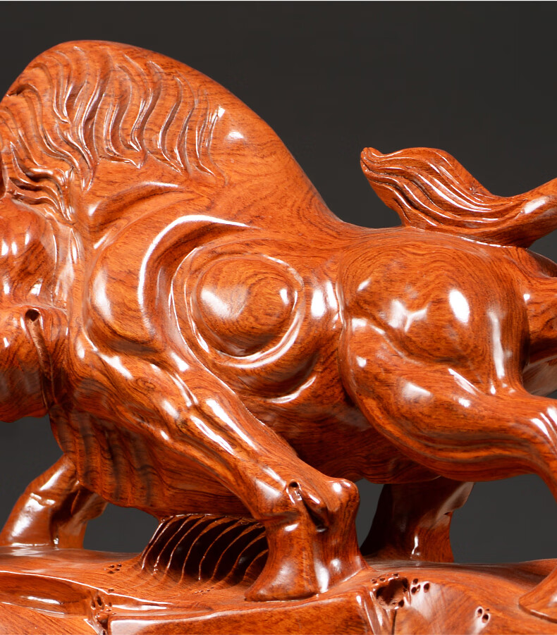 曹堂花梨木雕牛摆件生肖牛气冲天运势如虹实木家居装饰办公红木工艺品
