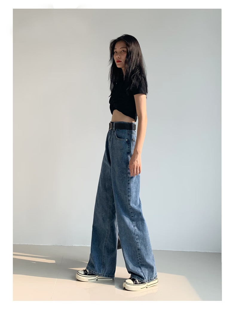 泫雅宽松牛仔裤女2019秋冬季高腰显瘦cec直筒垂感拖地阔腿长裤子 常规