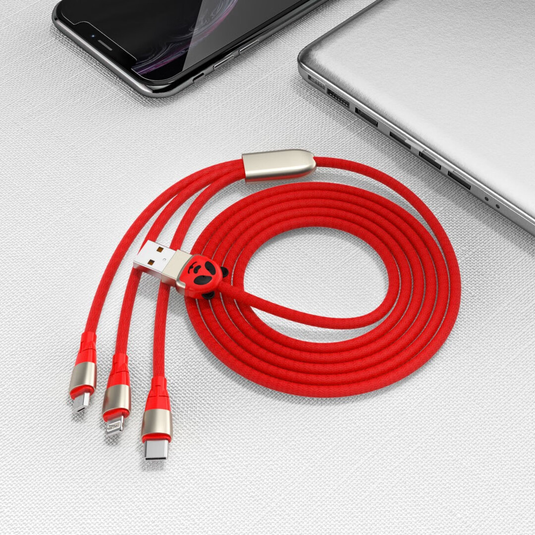 cklde 小熊猫三合一数据线一拖三充电线器手机适用于苹果华为多功能5a