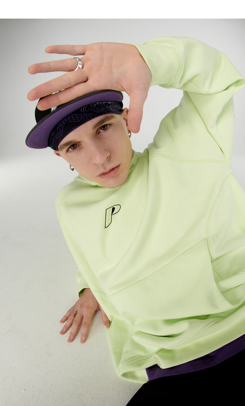 商场同款太平鸟男装pigalle联名卫衣时尚潮流上衣bybfb4z03荧光绿m