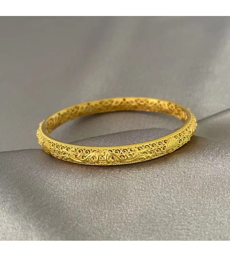 12期免息hjoinh黄金花丝镂空凤镯手镯子男女款古法