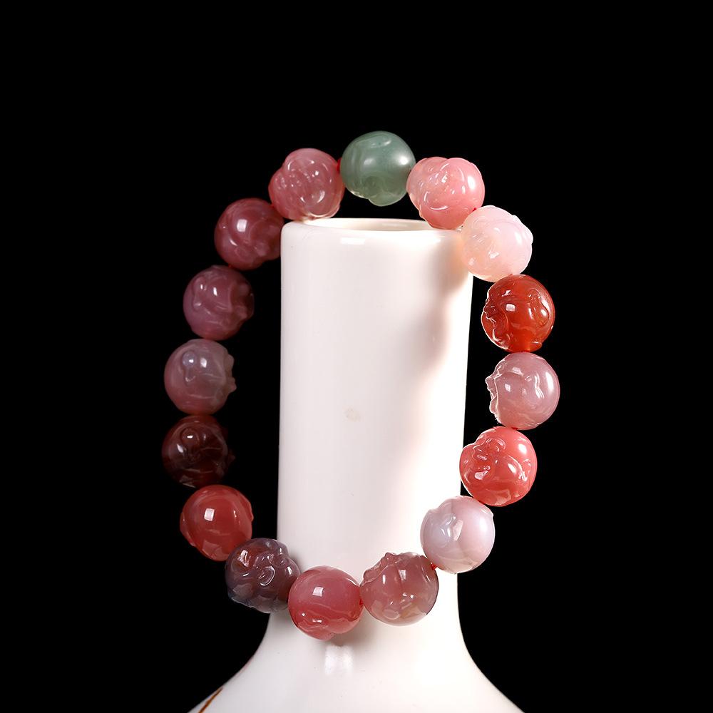 盐源玛瑙手串 手串手链玛瑙女盐源老单圈雕刻笑脸佛头复古简约男女可
