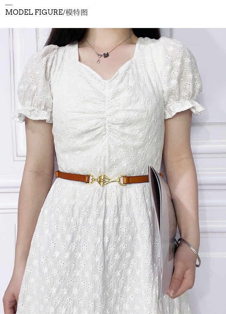 搭扣时尚女士细腰带百搭装饰连衣裙真皮黑色免打孔网红小香风皮带哈尼