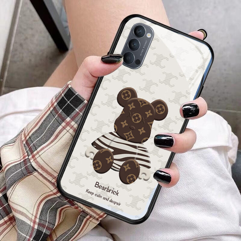 mogdey 潮牌熊opporeno4手机壳opp0reno4玻璃全包硬壳男女poopreno4