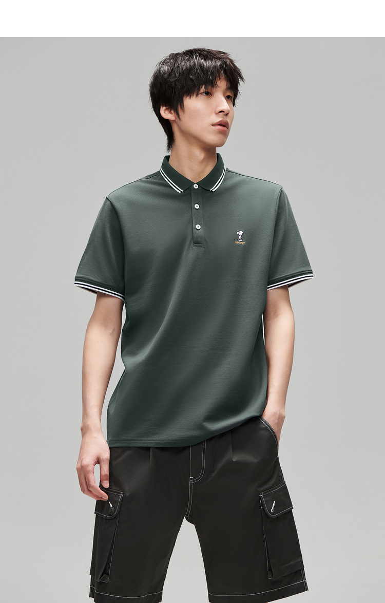 hla海澜之家短袖polo衫男2022夏新撞色翻领史努比系列情侣polo衫男女h