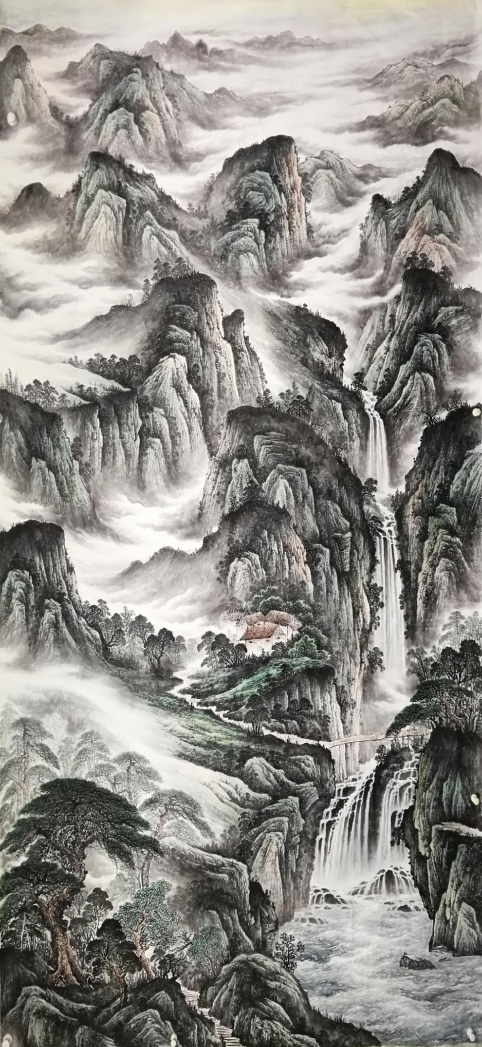 订制大丈二山水画手绘真迹水墨字画书画作品国画客厅玄关巨幅l竖丈二1