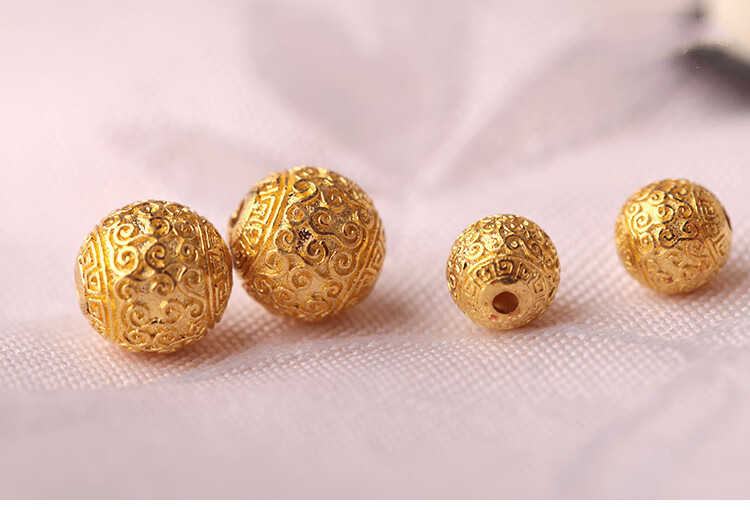 999足金古法金实心圆珠10mm8mm6mm回纹祥云珠金珠圆珠子圣诞节礼物